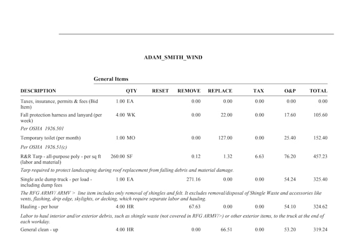 provide roof takeoff measurements and gutter wall reports
